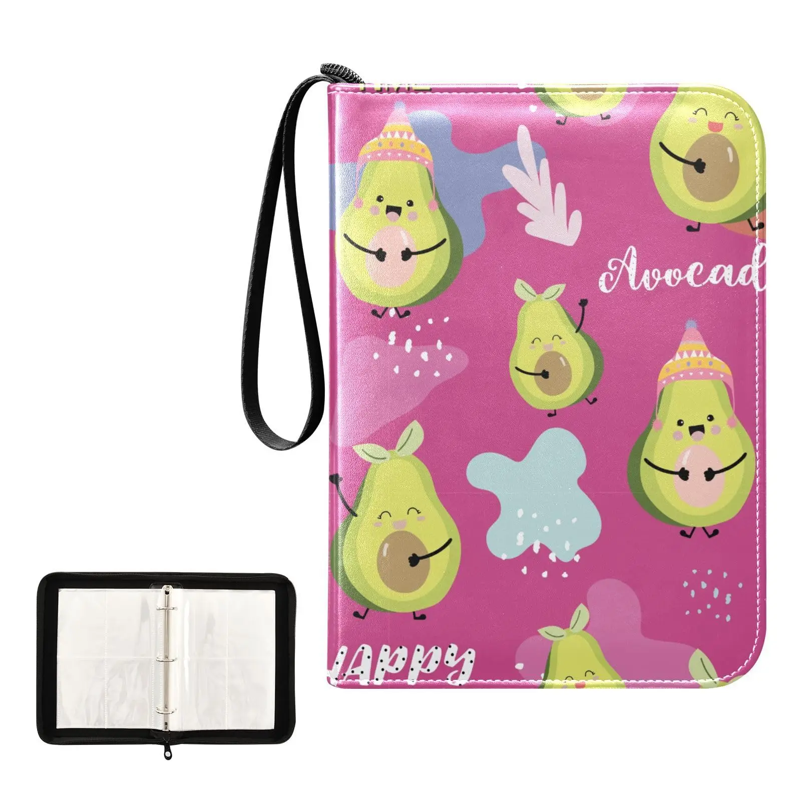 

Pink Green Avocado 4 Pocket Card Binder, 400 Double Sided Pocket Album for Sport Game Cards, Unique Card Collection Storage