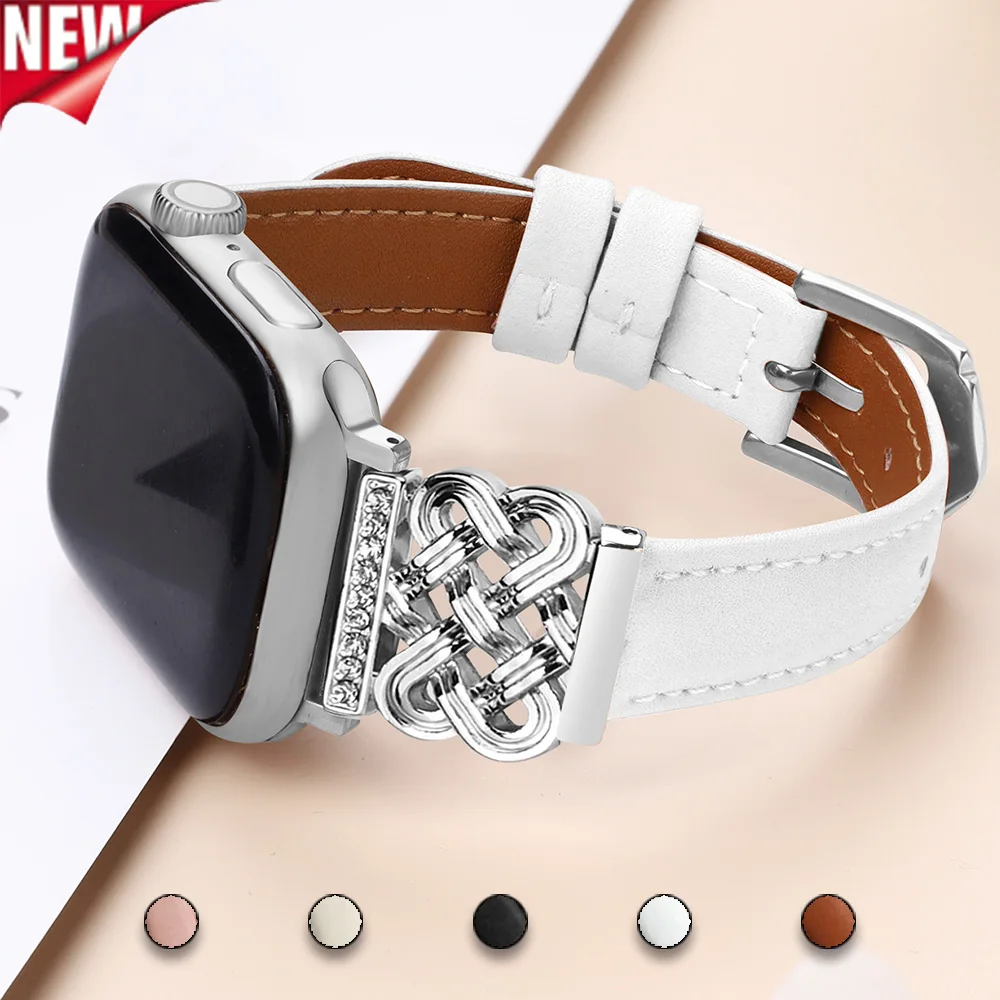 Neues Lederarmband für Apple Watch Serie 9/8/7/6/5/SE Ultra 1 2 Damenarmband für iWatch 40mm/41/44/45/46/49mm Zubehör