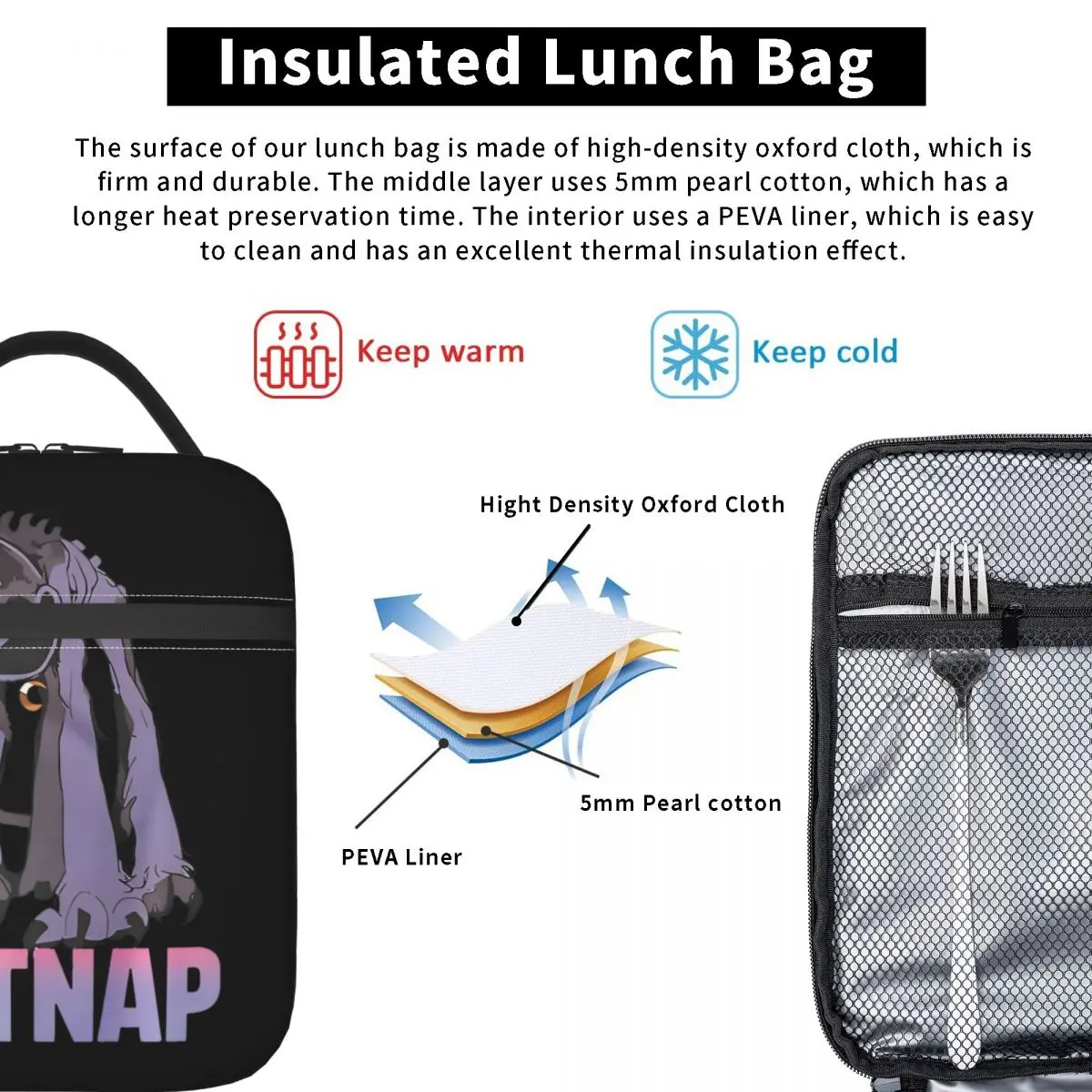 CATNAP-Lunch Bag Isolado para Piquenique, Engraçado e Bonito, Monster Merch, Armazenamento de alimentos, Refrigerador portátil, Caixas térmicas