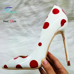 Women Party High Heels Fashion Red And White Pointed Toe 8-12CM Cute Red Polka Dot Sexy Printed Elegant Single Shoe Large Size43