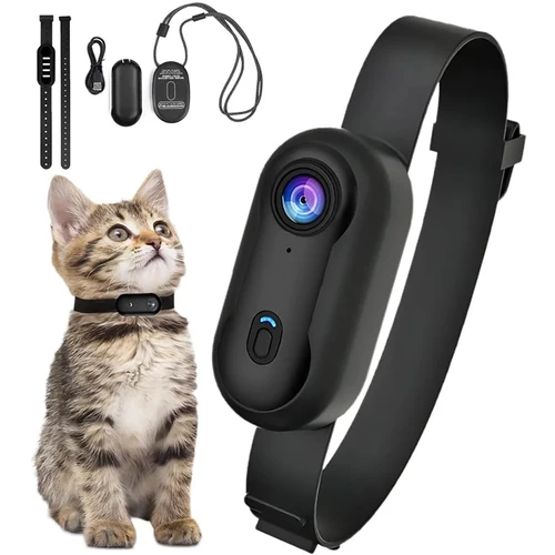 Collar rastreador de perros, cámara de acción deportiva ligera, registros de fotos y vídeo, Mini cámara corporal, suministros para mascotas, collares para gatos, cámara