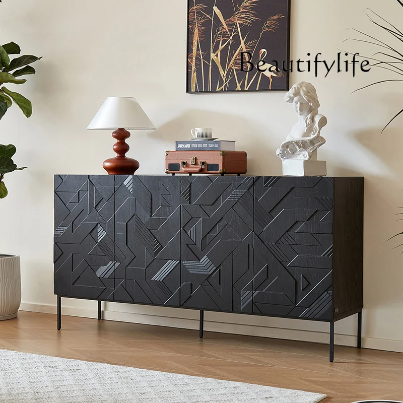 

Medieval style carved dining side cabinet light luxury storage entrance decorative shoe cabinet designer fashion