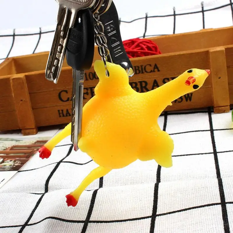 Cute Chicken Egg Laying Hens Crowded Stress Ball Keychain Creative Funny Spoof Tricky Gadgets Toy Chicken Keyring Key Chains