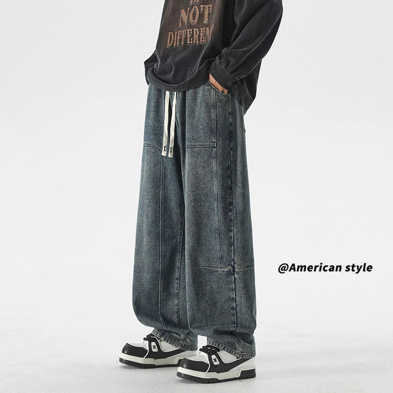 

2025 American Style Relaxed Fit Jeans for Men Loose Fit Stretch Waist Loose Straight Leg Denim Pants Casual Comfortable Big 3XL