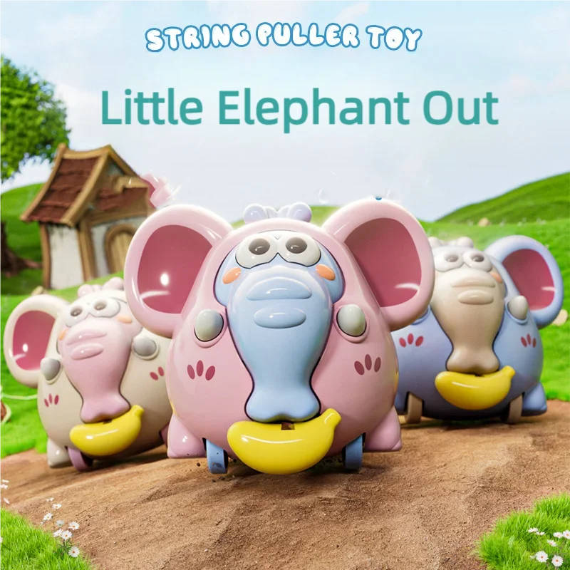 Cartoon Elephant Find banana Pull Rope Toy Car Baby Pocket Decompression Toys ABS Parent-child Interactive Outdoor Children Toys