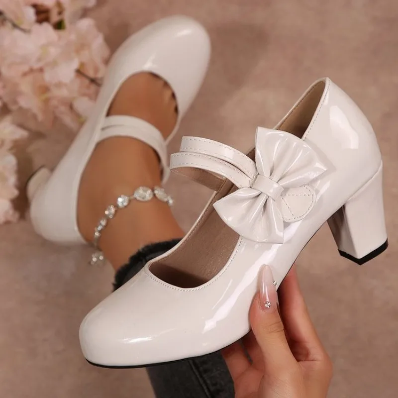 

Women’s Solid Color Height-Increasing Chunky Heel Single Shoes 2026 New Women’s Shoes Round Toe High Heels Fairy