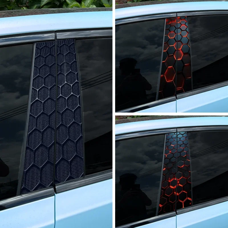 1PC Honeycomb Geometric Car Stickers Auto B Pillar C Pillar Waterproof Vehicle Center Column Decor Cover Scratch DIY PET Decals