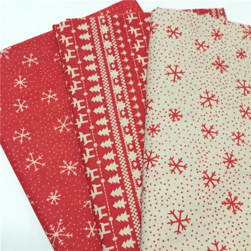 Christmas Series White Snowflake Red Deer Printed Cotton Linen DIY Tablecloth Pillow Car Chair Cover Home Textile Fabric