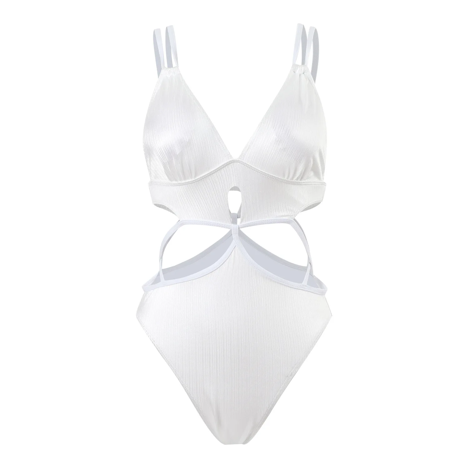 

Women's White Ribbed One Piece Swimsuit Sexy Criss Cross Back Tummy Control Monokini Adjustable Beach Bathing Suit