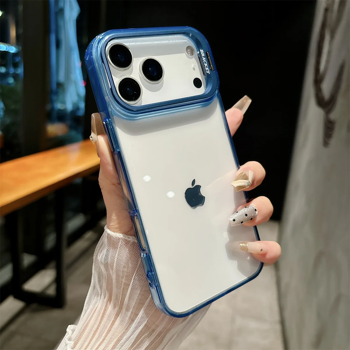 Transparente Hartschalen-Handyhülle für iPhone 18 17 Air 16 15 Plus 14 13 12 Pro Max mit Metallhalterung, Stoßfeste Schutzhülle – Detail 3
