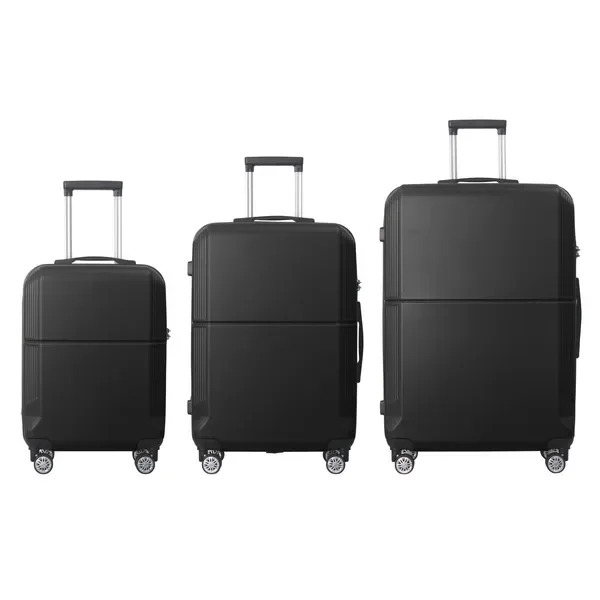 

BLACK 3-Piece ABS Luggage Set (20', 24', 28') - Silent Spinner Wheels, TSA Lock, Multi-Position Handle