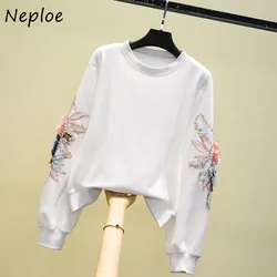 Neploe Autumn Long-sleeved Sweatshirt Women 2024 Korean Three-dimensional Flower Embroidery Hoodies Loose Fashion Jacket Women