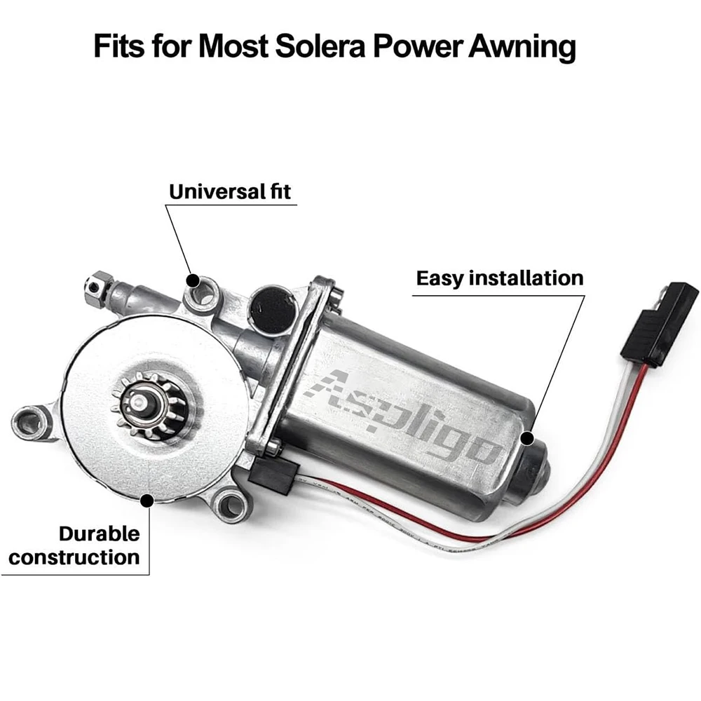 Aspligo 373566 RV Power Awning Motor 12-Volt DC 75-RPM Trailer Camper Replacement Universal Connector for Solera Power Awnings