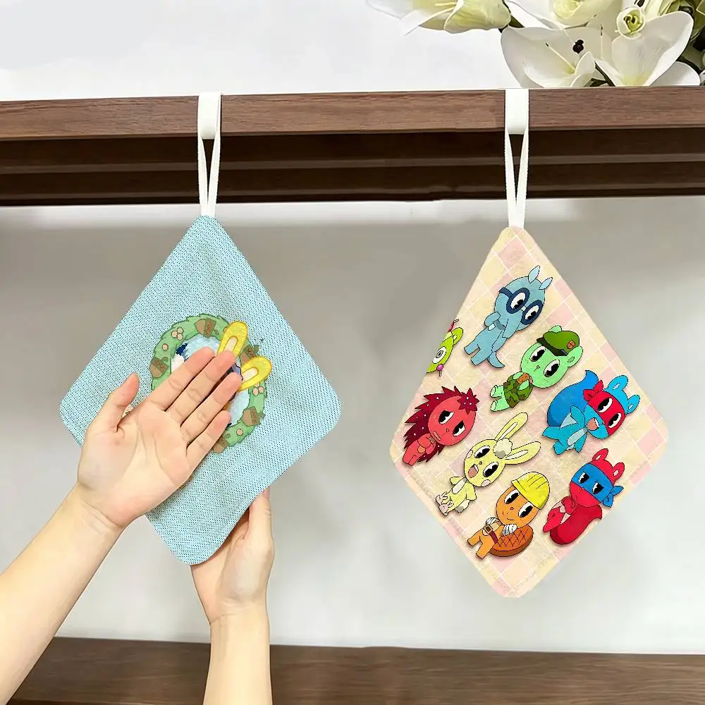 H-Happy Tree Friends Hanging Kitchen Towel, Polyester Cotton Material, Wear Resistant Hand Wiping Towel for Home