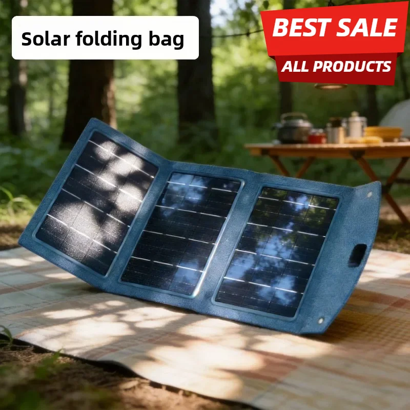 Foldable Solar Panel Charger Portable Power Bank with LED Light for Outdoor Emergency
