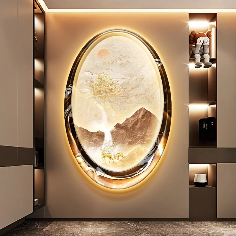 Entrance Wall Lamp Hall Living Room Corridor Bedroom Oval with Light Mural Painting LED Luminous Decorative Wall Painting Light