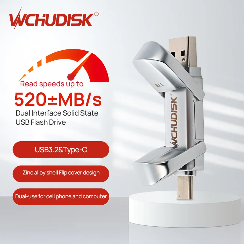 WCHUDISK TYPE-C 및 USB 3.2 플래시 드라이브, 휴대폰 노트북 데스크탑 PC용 2 세대 플래시 펜 드라이브, 128GB, 256GB, 512GB, 1TB