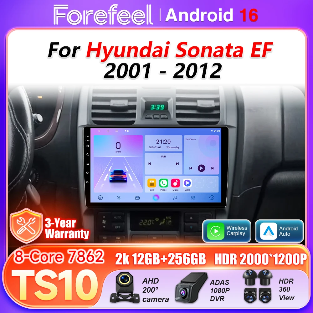 Autoradio Car Radio For Hyundai Sonata EF 2001 - 2012 Multimedia Player Touch Screen Plug And Play 2k BT A2DP GPS Navigation DSP