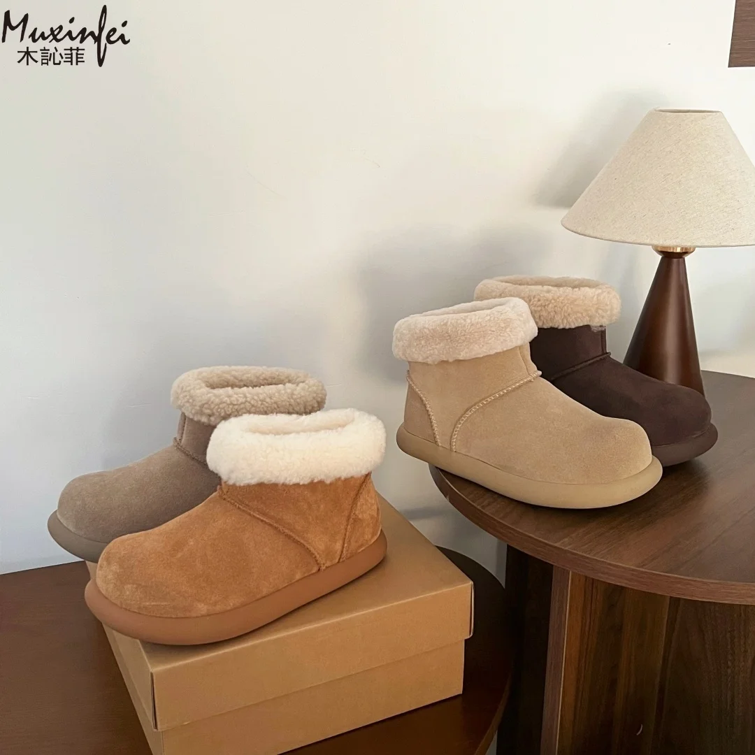 Big Potato Shoes Women's Winter Sheepskin and Wool Integrated Mid Length Snow Boots 2025 New Plush Outdoor Snow Boots