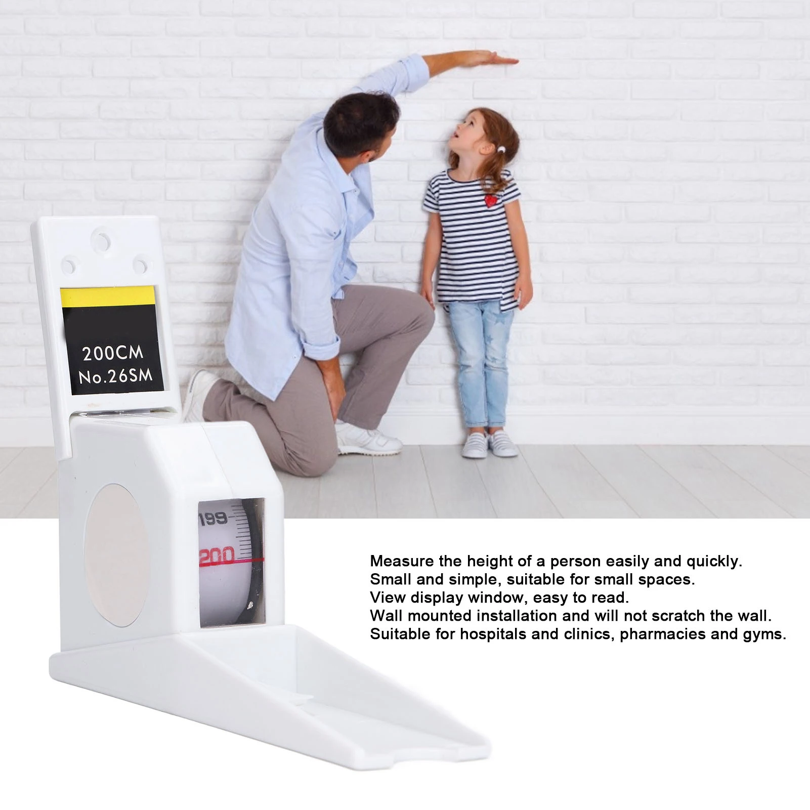 Stature Meter 200cm Height Meter 200cm Height Meter Measuring Height Ruler Home Use Wall Mounted Retractable Tape Measure White