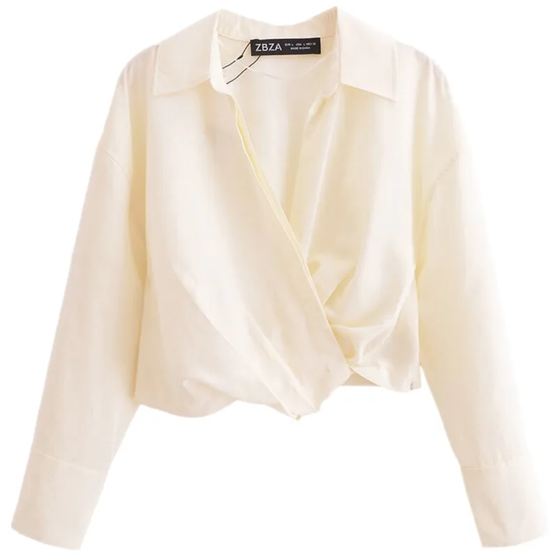 

Summer 2024 Women's Versatile Knot ort Collar Long Sve irt High Waist Sle 00% Other Material Match All Seasons