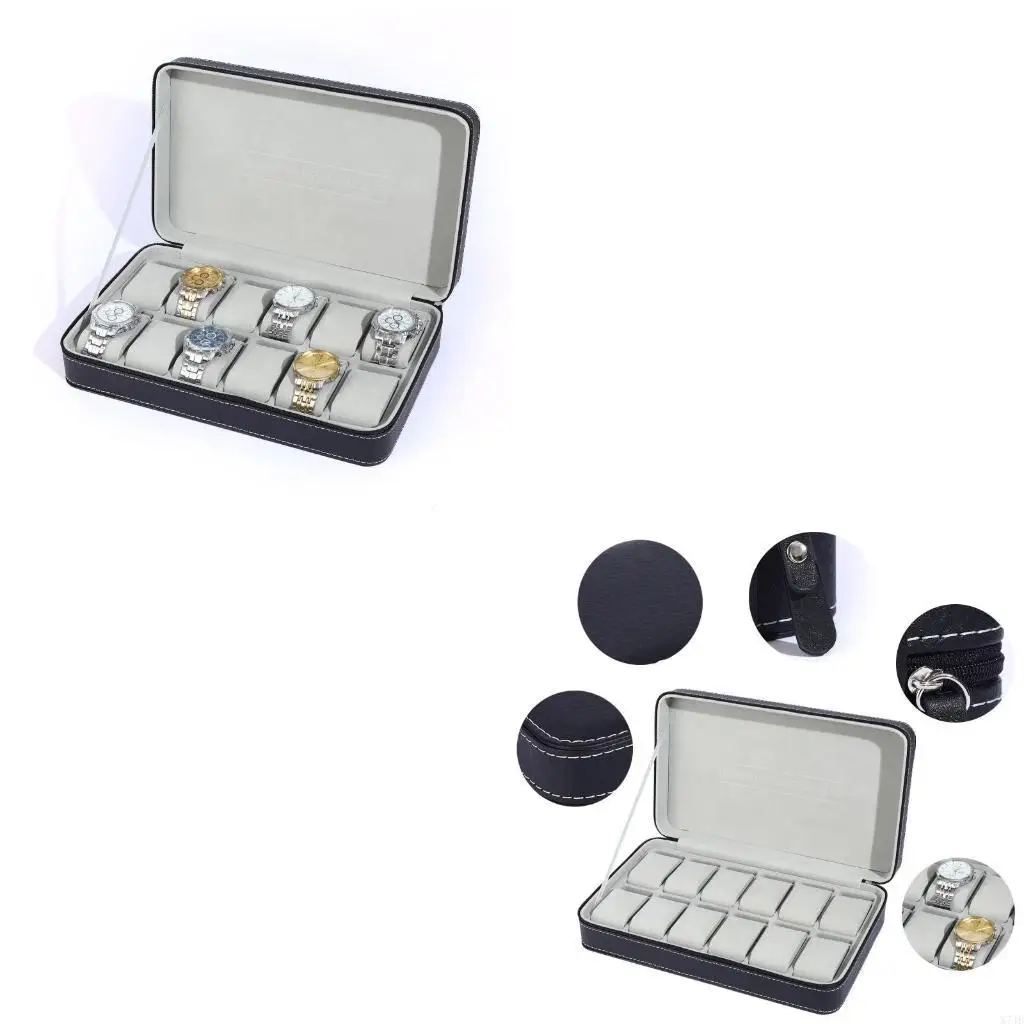

PU Watch Storage for Case 12 Bit Watch Travel Box with Zip and Soft Felted Inter