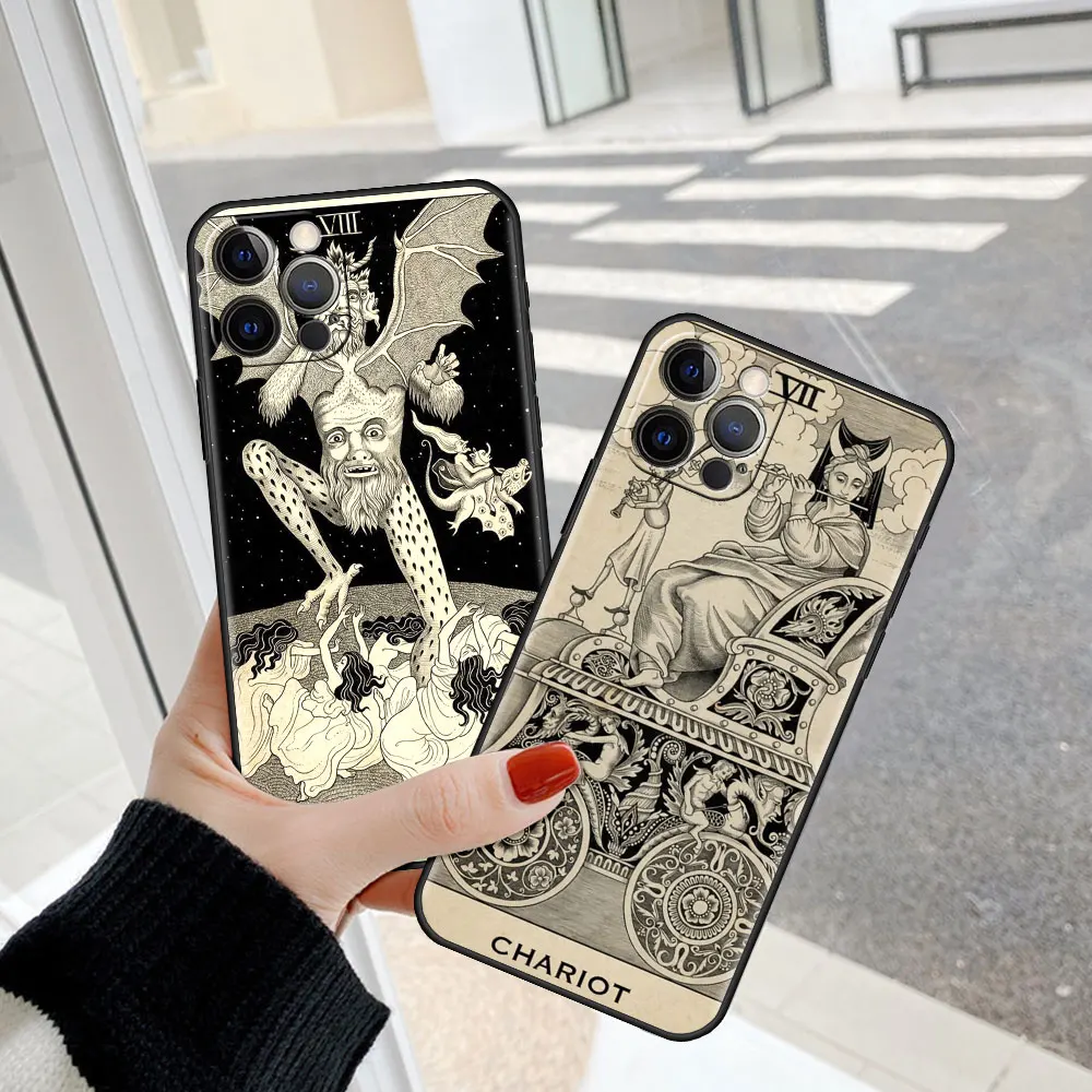 Soft Phone Capas For Apple iPhone 11 7 8 12 13 Pro Max XR 14 15 Plus Quakeproof Case Tarot Card Cover Funda