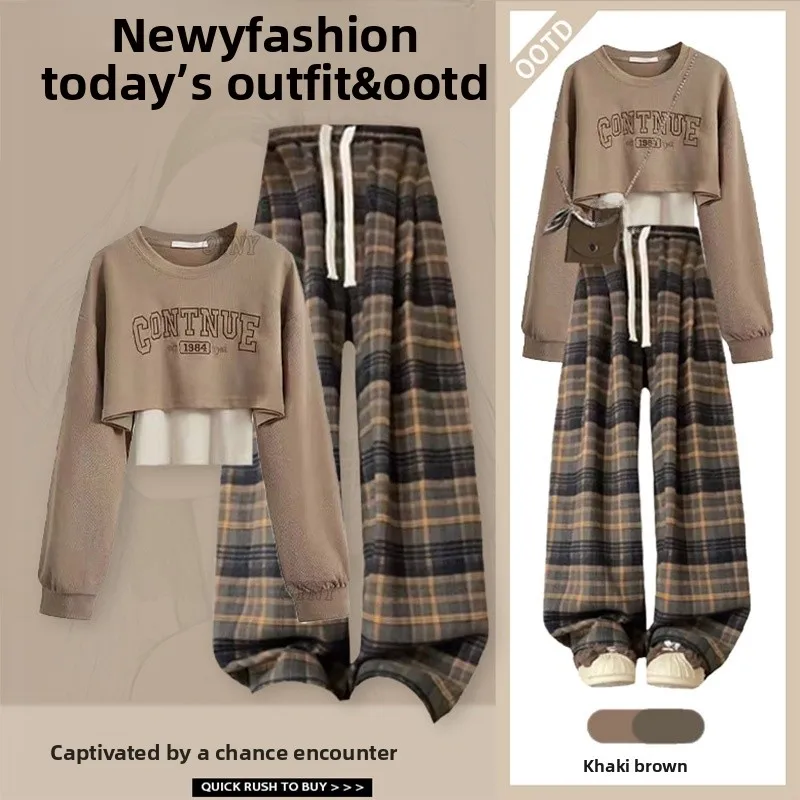 

Lazy Sle Early Autumn Beau Meal Long Sve round Ne Sweater High Waist Casual Pants Two Piece Set Youthful Looking Outfit