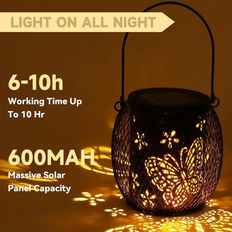 Waterproof Warm Light Solar Lanterns Metal Solar Lamp Retro Solar Iron Art Lantern Decorative Vintage Pathway Lamp 600mAh