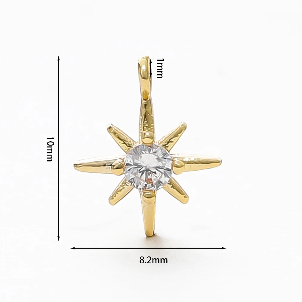 10Pcs 14K Gold Color Plated Brass Star Pendants with Zircon Charms Pendant for DIY Necklace Jewelry Making Accessories