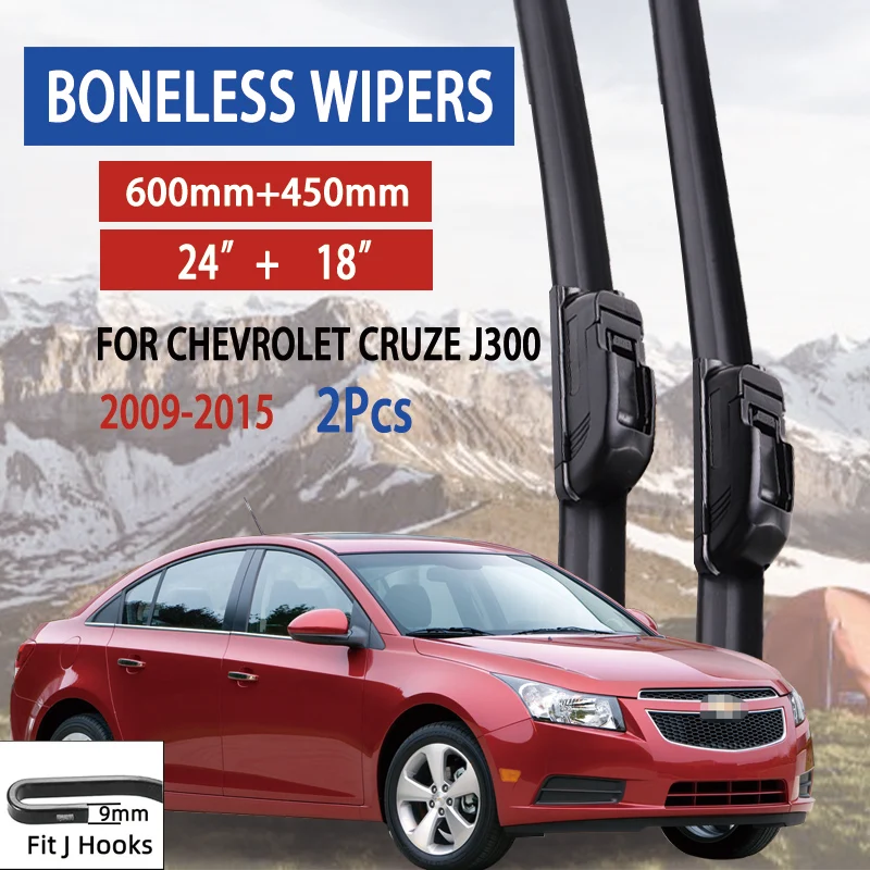 

For Chevrolet Cruze J300 2009-2015 Car Windshield Wiper U-type Soft Rubber Frameless Bracketless Car Wipers 24"+18"