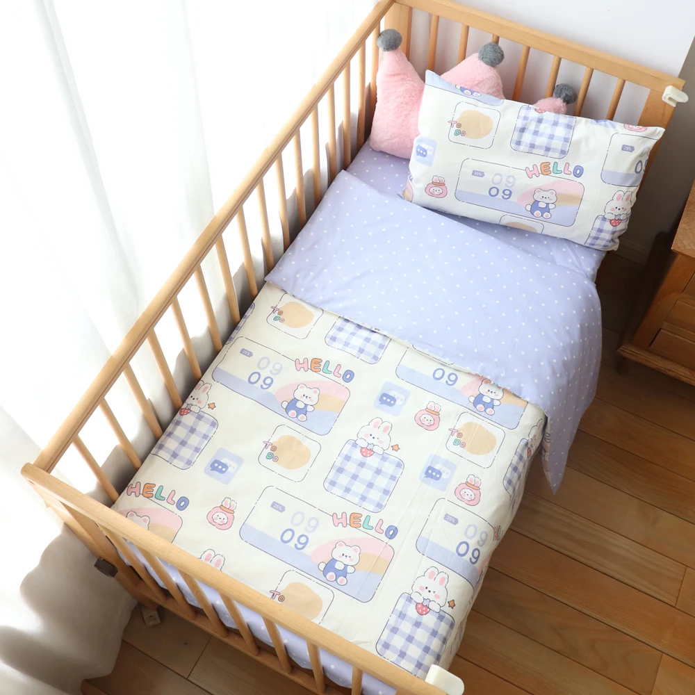 Set tempat tidur bayi katun murni, Set ranjang bayi katun murni Linen tanpa isi 3 buah