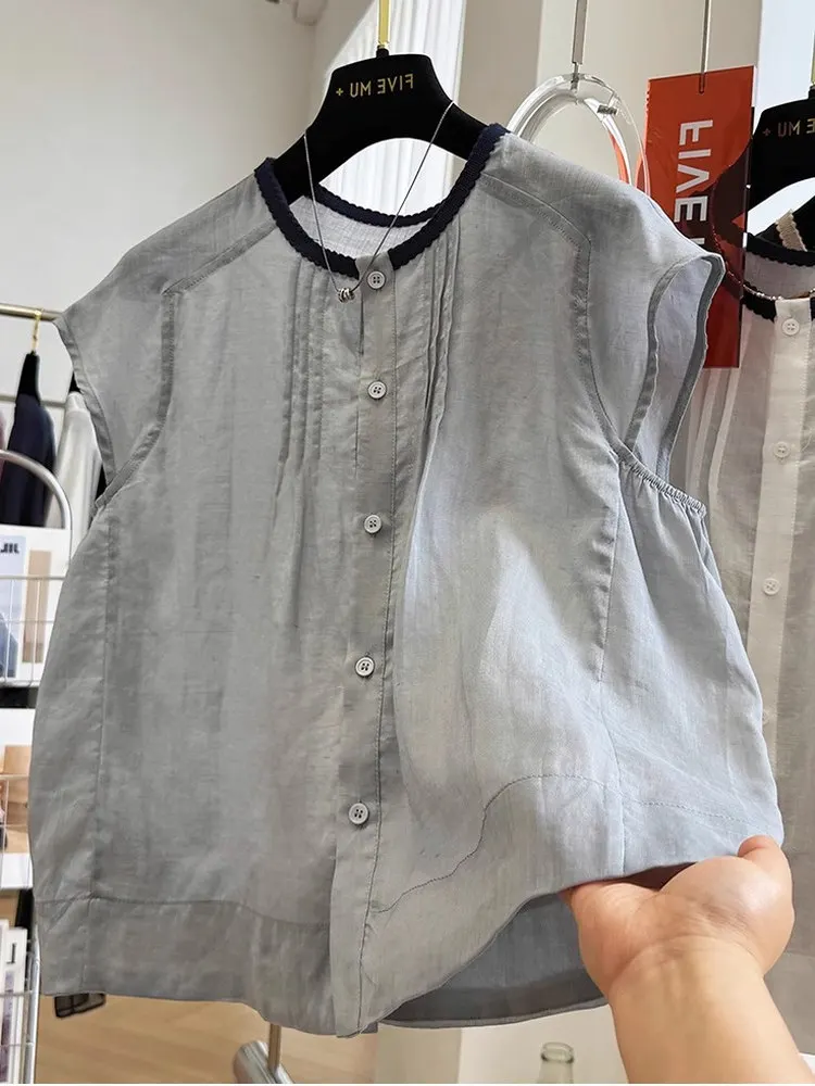 2025년 여름 여성용 루즈핏 싱글 버튼 코튼 린넨 원피스 한국 스타일 슬림핏 소형 사이즈 출퇴근용