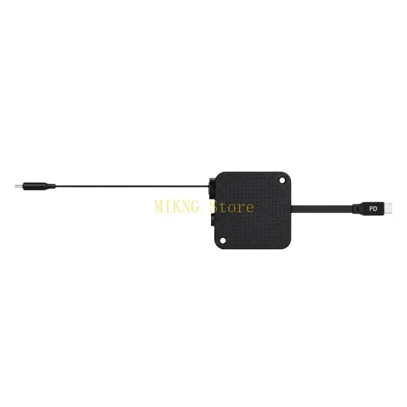 Type C-to-C Charging Cord with Pull-Out Return Storage, Up to 100W Output, Head and Adhesive-Backed Square Housing for Desktop