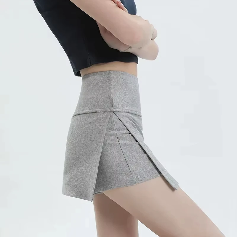 

Sexy A-lijn minirok shorts grijze strakke hoge taille verlenging benen anti-licht katoen half lichaam korte rokken voor dames
