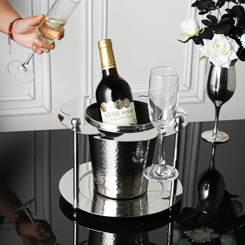 Stainless Steel Wine Glass Holder with Ice Bucket for Red Wine and Champagne Chilling Rack Modern Home Bar Decor Restaurant
