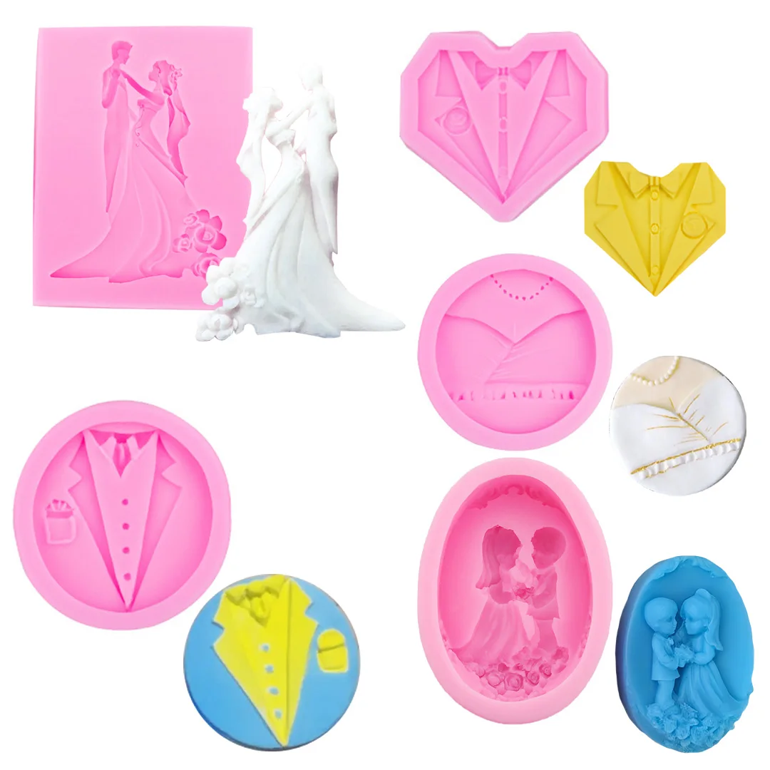 Bride and Groom Silicone Cake Molds 3D Wedding Blessing Fondant Mould Cake Decorating Tools Chocolate Baking Gumpaste Mold M2953