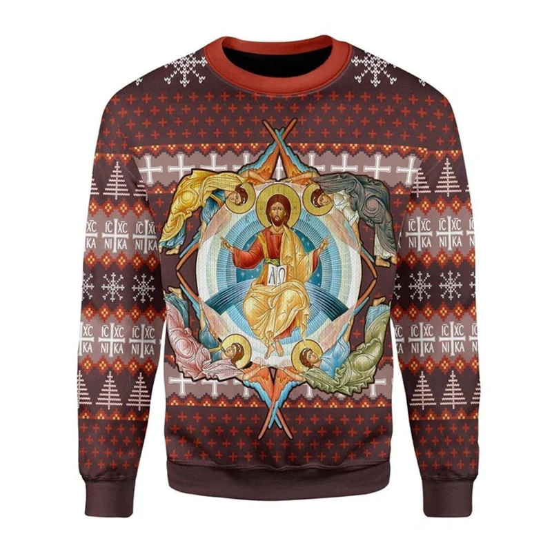 3D Print Newest Retro Christian Jesus Easter Sweatshirt Men New Harajuku Streetwear Men Casual Eastern Orthodox Crewneck Hoodies