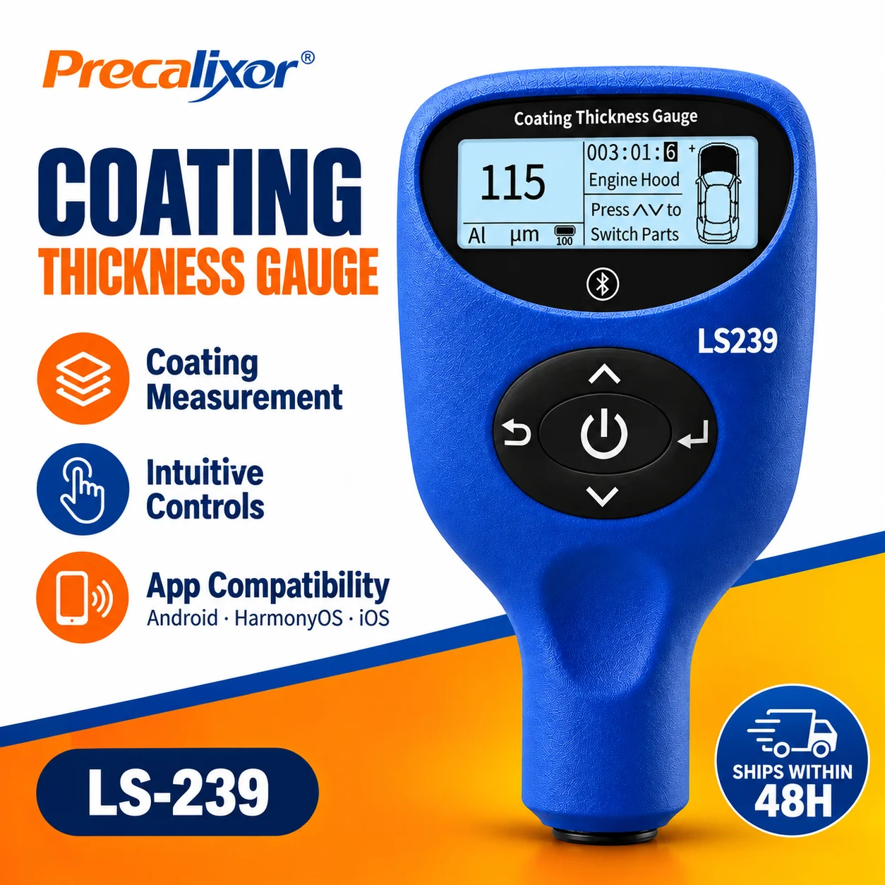 Digital Coating Thickness Gauge 0-5000μm High Precision Car Paint Tester Automotive Paint Depth Meter Three-Color Display