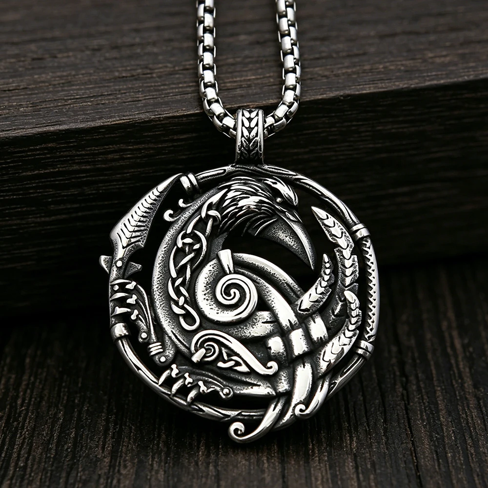 Unique Design Nordic Odin Raven Pendant Chain Never Fading Stainless Steel Vintage Viking Warships Necklace Amulet Jewelry Gifts