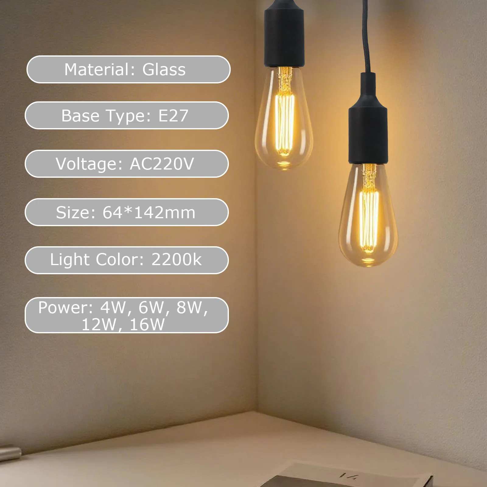 

2200k ST64 LED Lamp 10PCS 360Degree Glow AC220V E27 4W 6W 8W 12W 16W Home Cafe Decoration Edison Filament Chandelier Light Bulbs