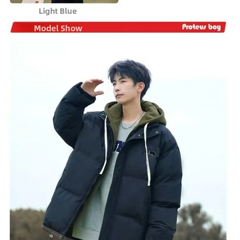 

Loose Fit Warm Cotton Jaet Large Size Winter Outerwear Korean Sle Youth Faion Waterproof Polyester Fabric Hooded Coat