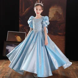 Elegant Party Dress for Teenagers Children Back Big Bowknot Plain Ball Gowns Kids Evenning Birthday Pageant Ceremonial Dresses