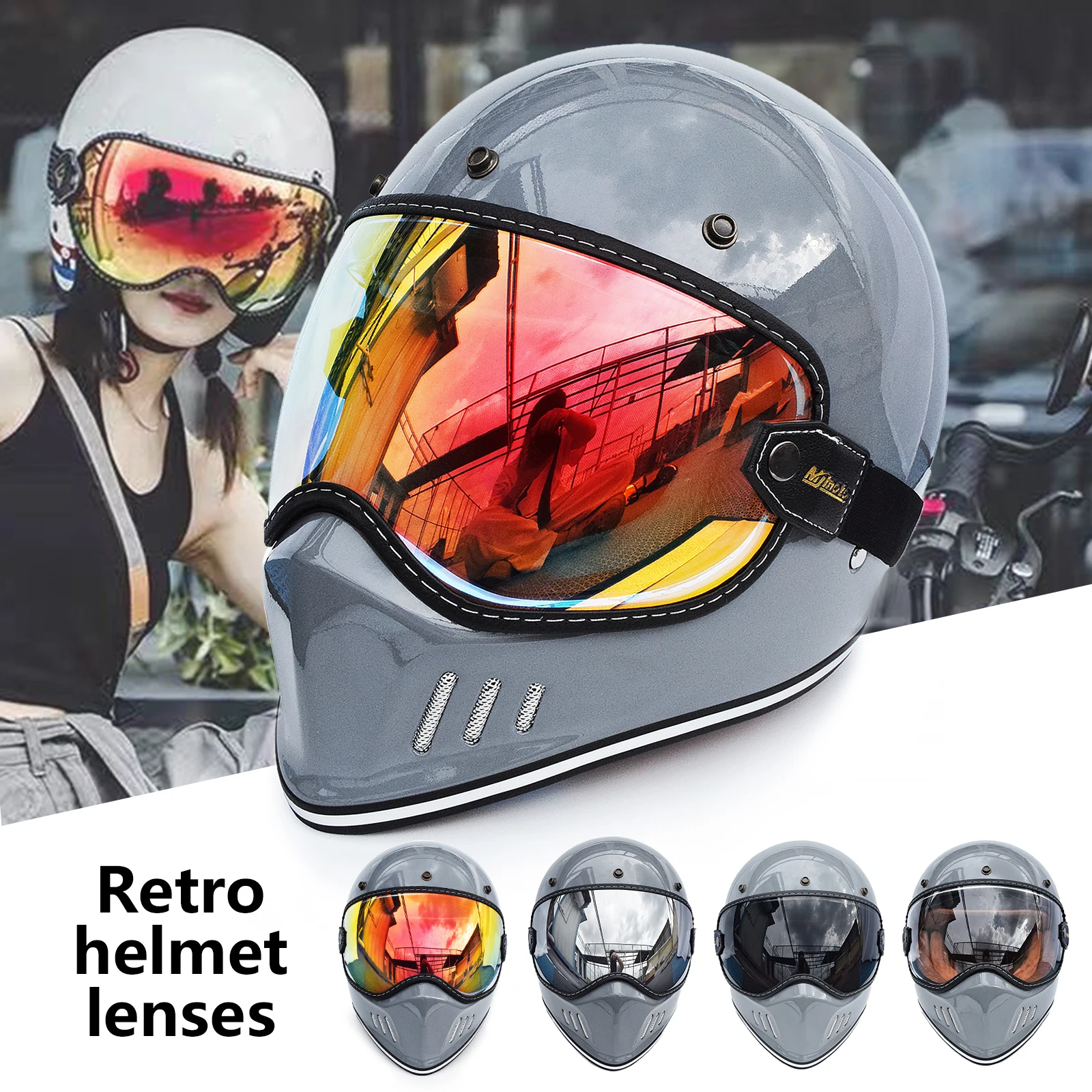 

MJMOTO Motorcycle Helmet Bubble Visor Lens Motocross Helmet Lens Goggles Motorbike Helmet Lens Multi Color Retro Helmet Glasses