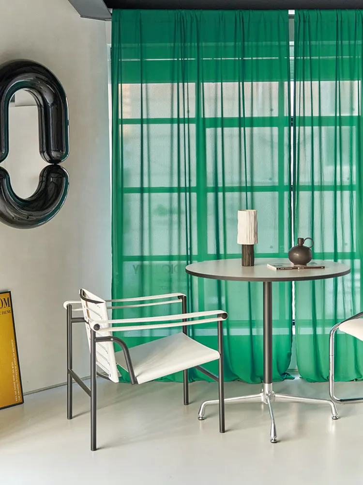 Ins Green Chiffon Window Curtain Solid Color Transparent Float Window Partition Window Screen Non Perforated Decoration