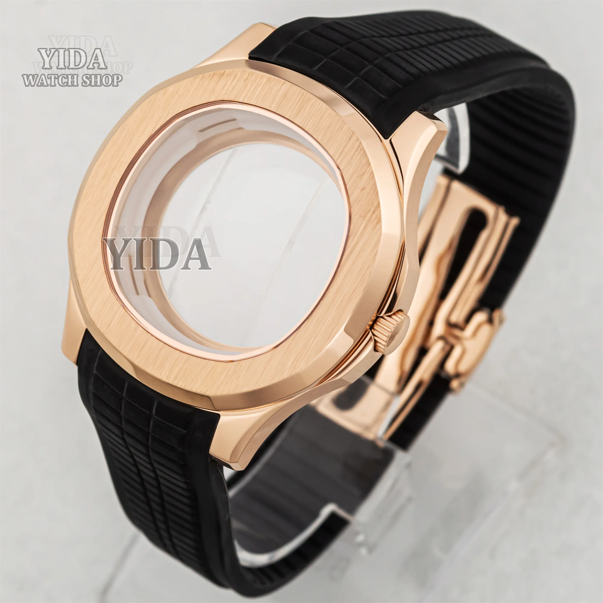 42MM NH35 Rose Gold Watch Case Rubber Bracelet Sapphire Glass Watch Replacement for AQUANAUT Nautilus NH36 Movement Repair Tools