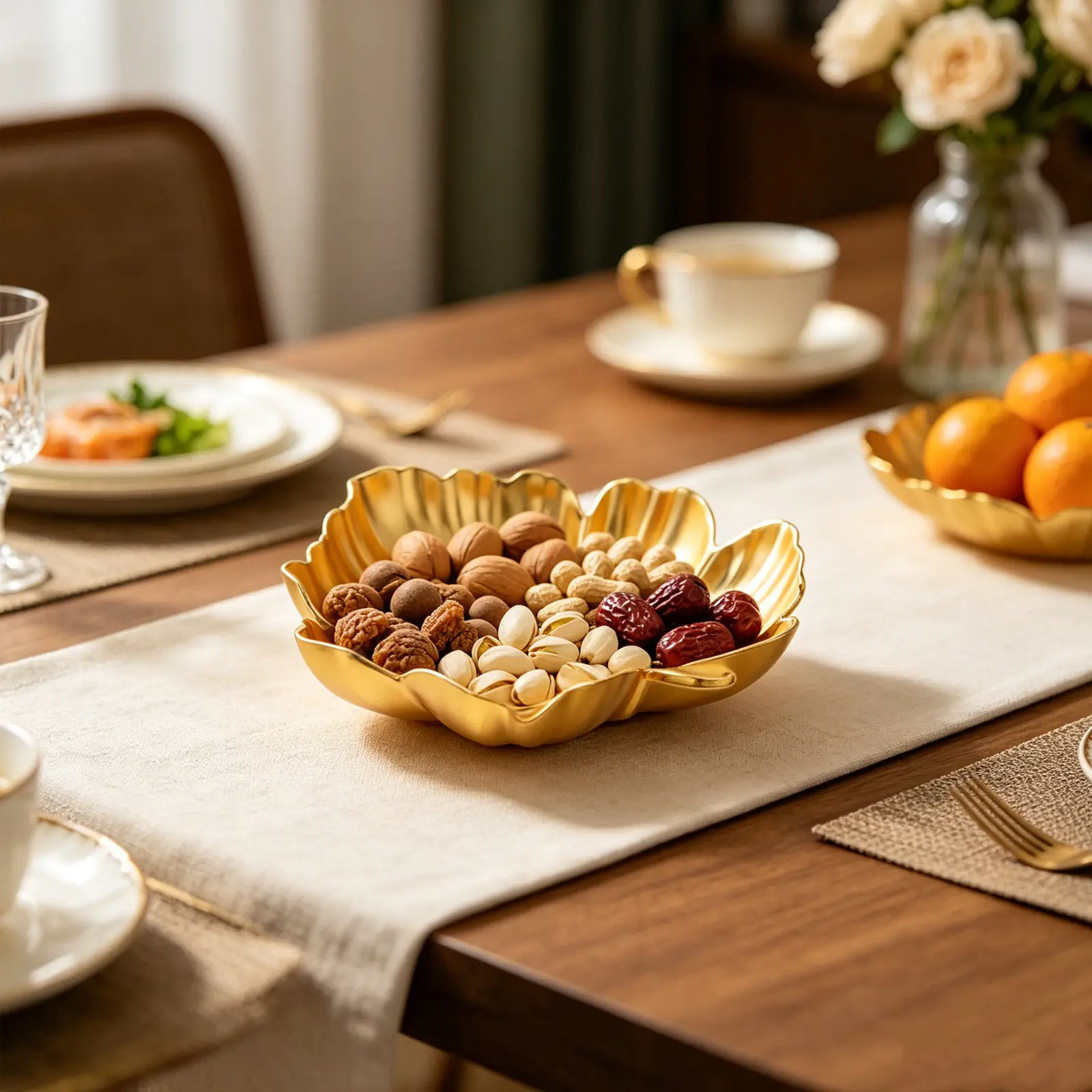 Metal Leaf Serving Tray Golden Jewelry Organizer Polished Surface Decorative Candy Dish Fruit Tray Fruit Platter Centerpiece