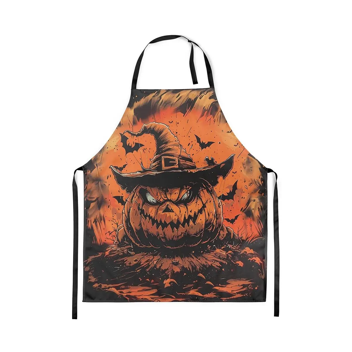 

Halloween Kitchen Apron Orange Black Pumpkin Graffiti Decor Apron for Adults Style Horror Waterproof Apron