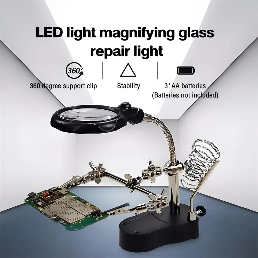 Imagem -03 - Desktop Magnifier Soldagem Lupa Suporte Led Ferramenta de Reparo de Solda Lupa de Terceira Mão Espelho de Inspeção