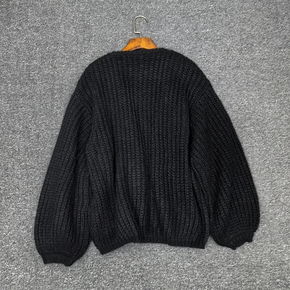 سترة نسائية من مزيج الصوف الموهير، سترة علوية متماسكة كبيرة الحجم مخرمة 2025 خريف/شتاء وصول جديد طراز Y2K #5